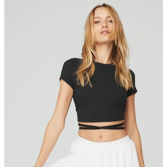 ALO Yoga Black Wrap Crop Top - Picture 1 of 7